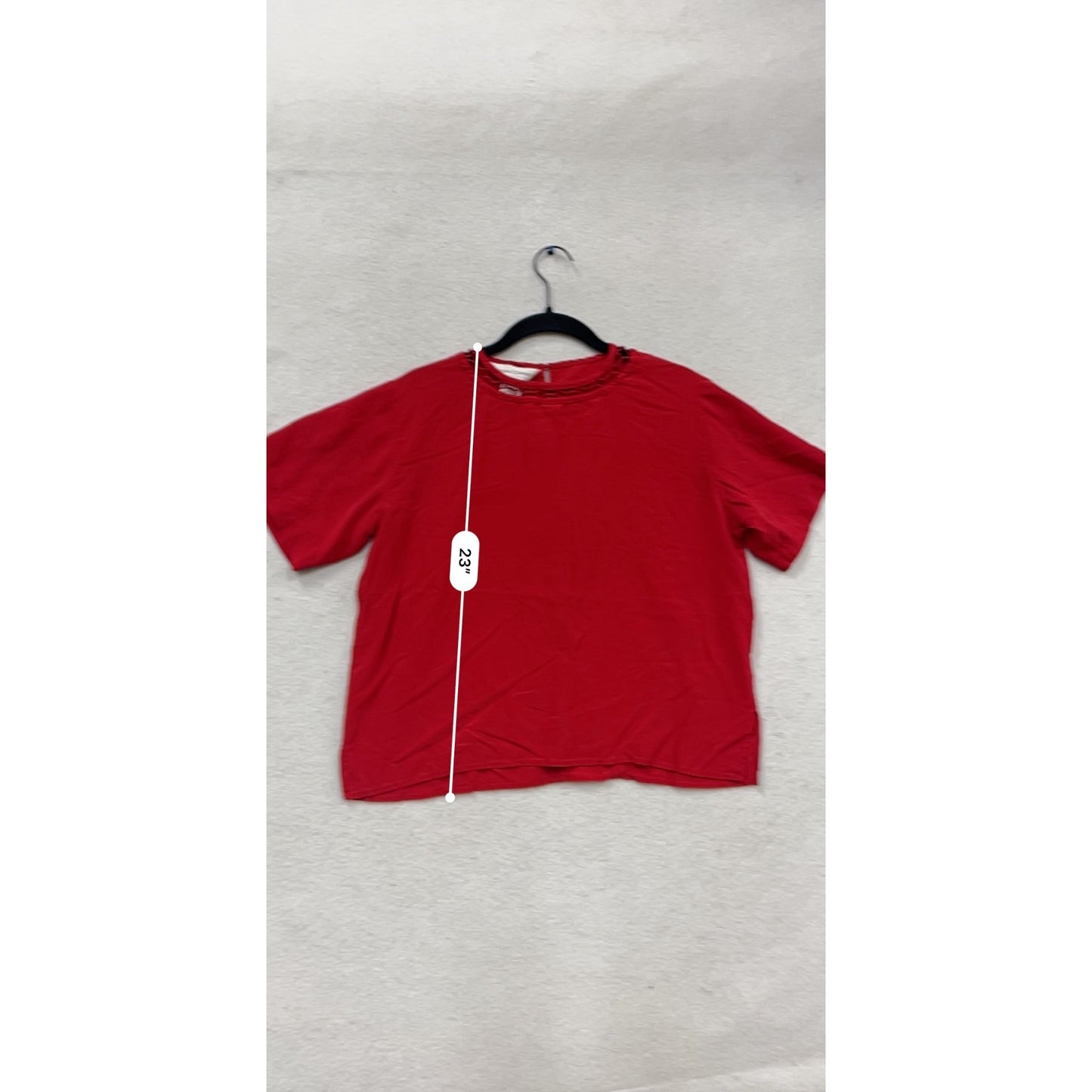 Casual Corner Red Short Sleeve Blouse With Crochet Neckline Size M #490A