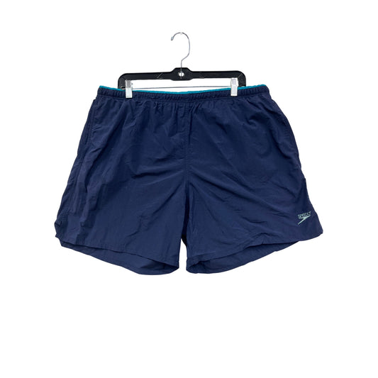Vintage Speedo Mens XL Navy Swim Shorts With Teal & Purple Stripes #6855