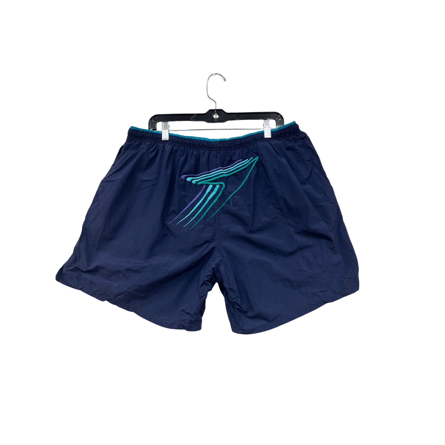 Vintage Speedo Mens XL Navy Swim Shorts With Teal & Purple Stripes #6855