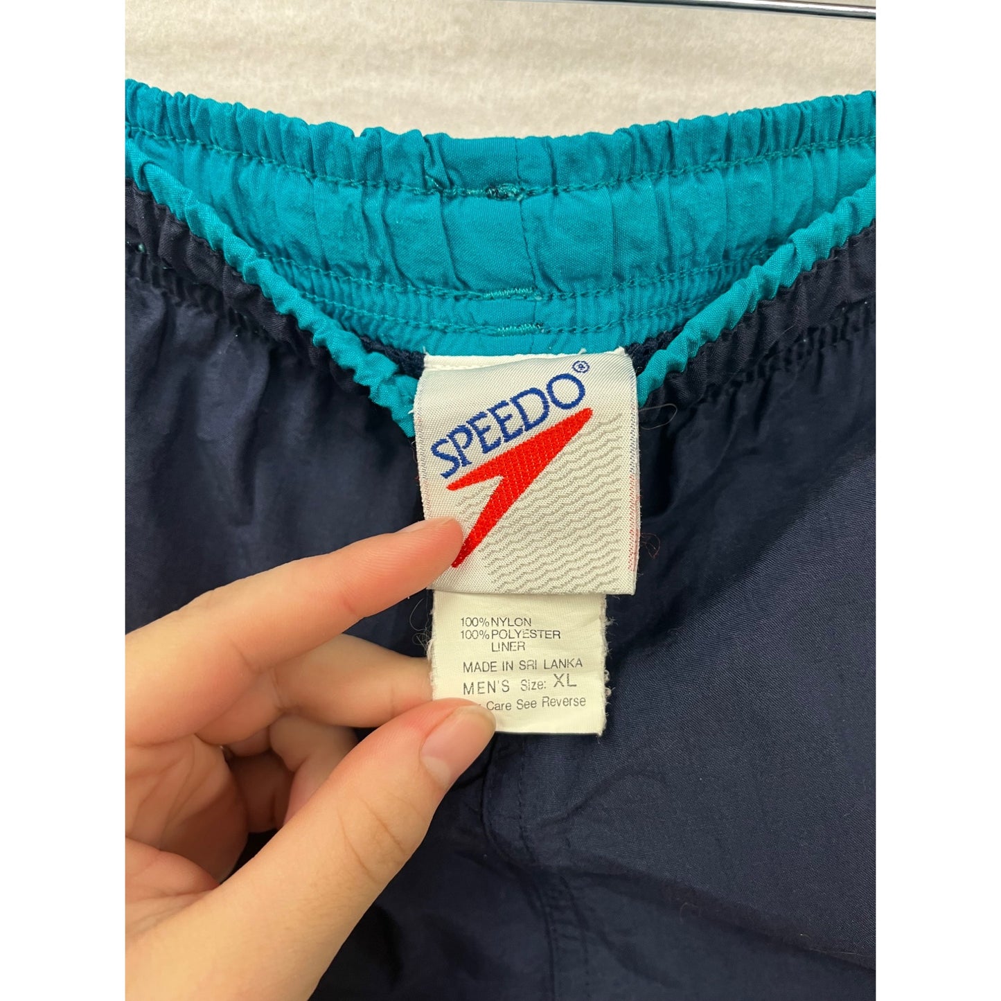 Vintage Speedo Mens XL Navy Swim Shorts With Teal & Purple Stripes #6855