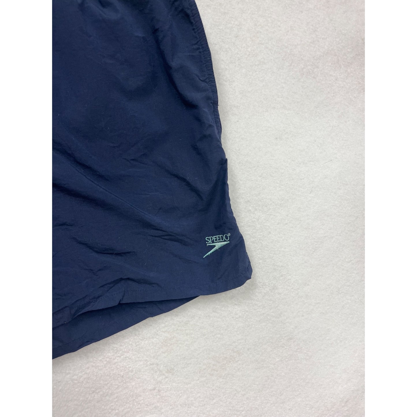 Vintage Speedo Mens XL Navy Swim Shorts With Teal & Purple Stripes #6855