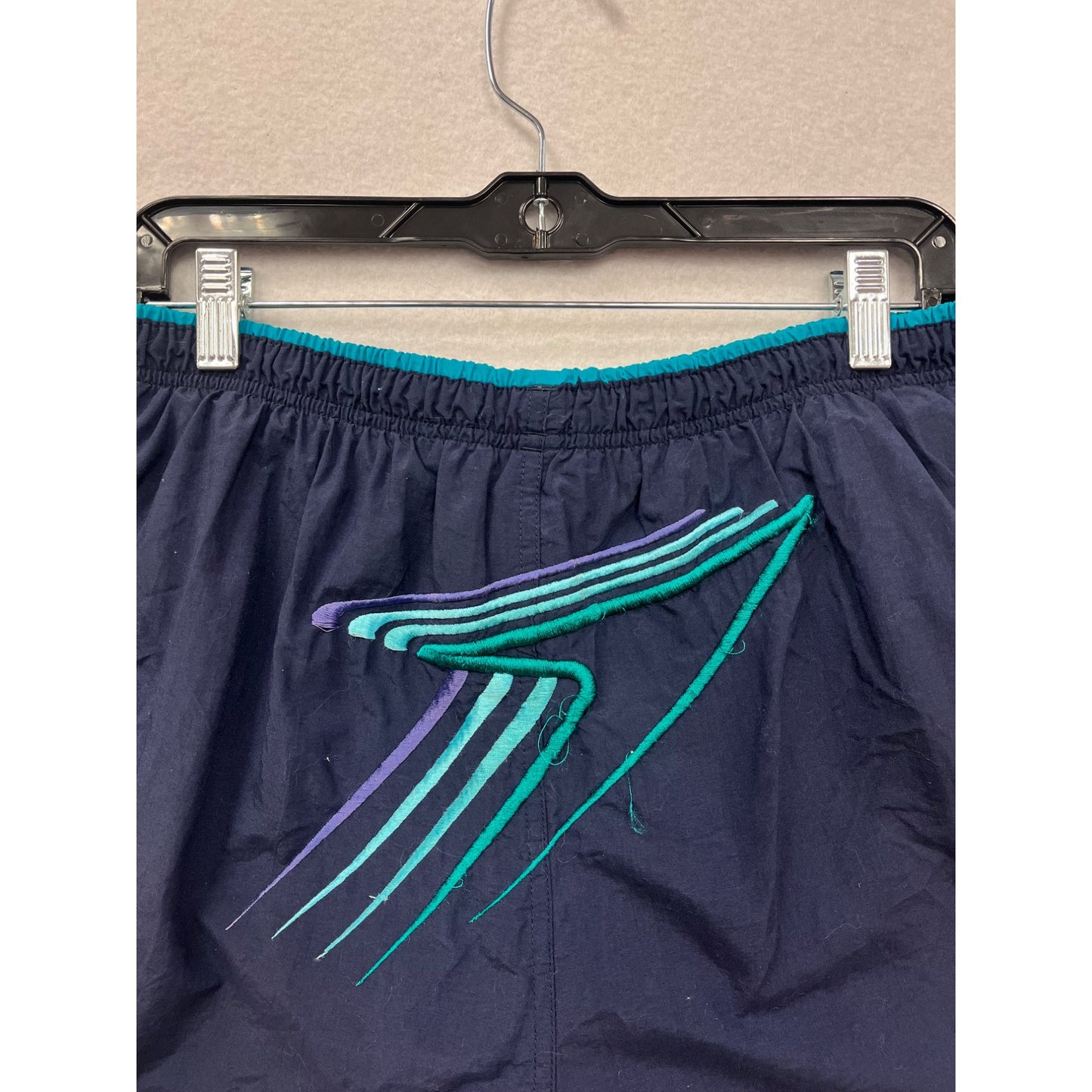 Vintage Speedo Mens XL Navy Swim Shorts With Teal & Purple Stripes #6855