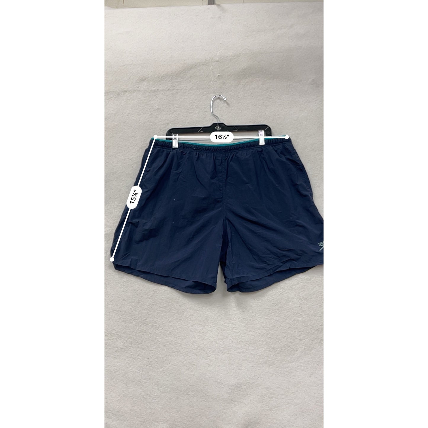 Vintage Speedo Mens XL Navy Swim Shorts With Teal & Purple Stripes #6855