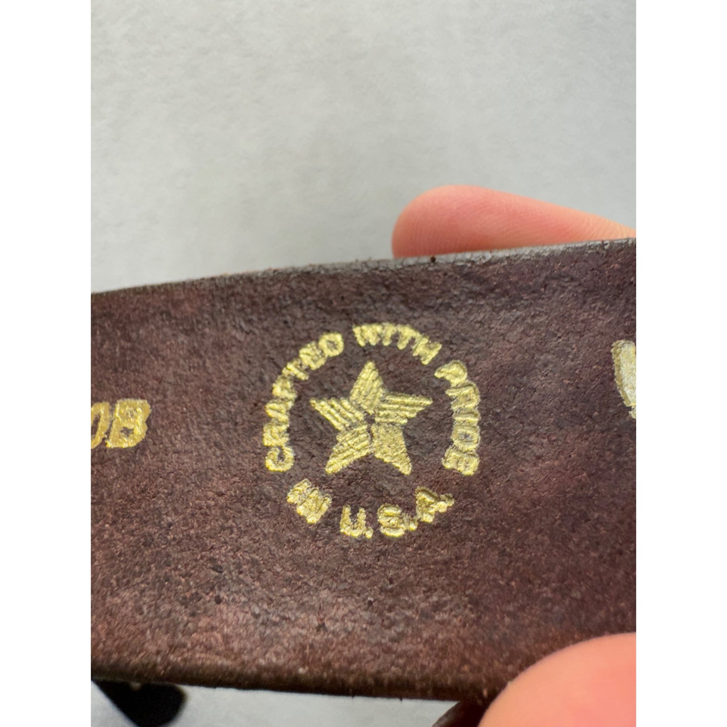 Boston Leather Tooled Belt With Brass Buckle #9888