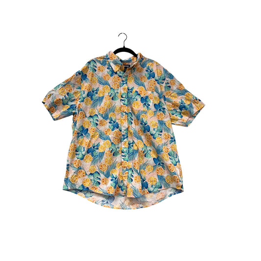 Mens Lands End XL Tropical Citrus Print Short Sleeve Button-Up Shirt #6763