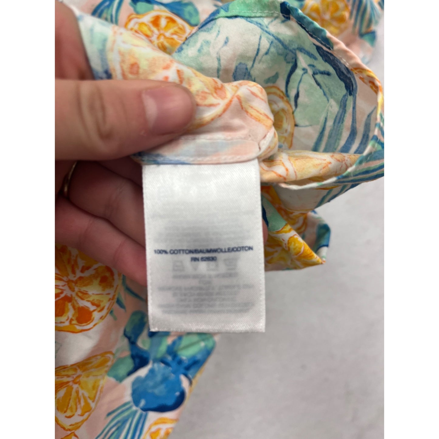 Mens Lands End XL Tropical Citrus Print Short Sleeve Button-Up Shirt #6763