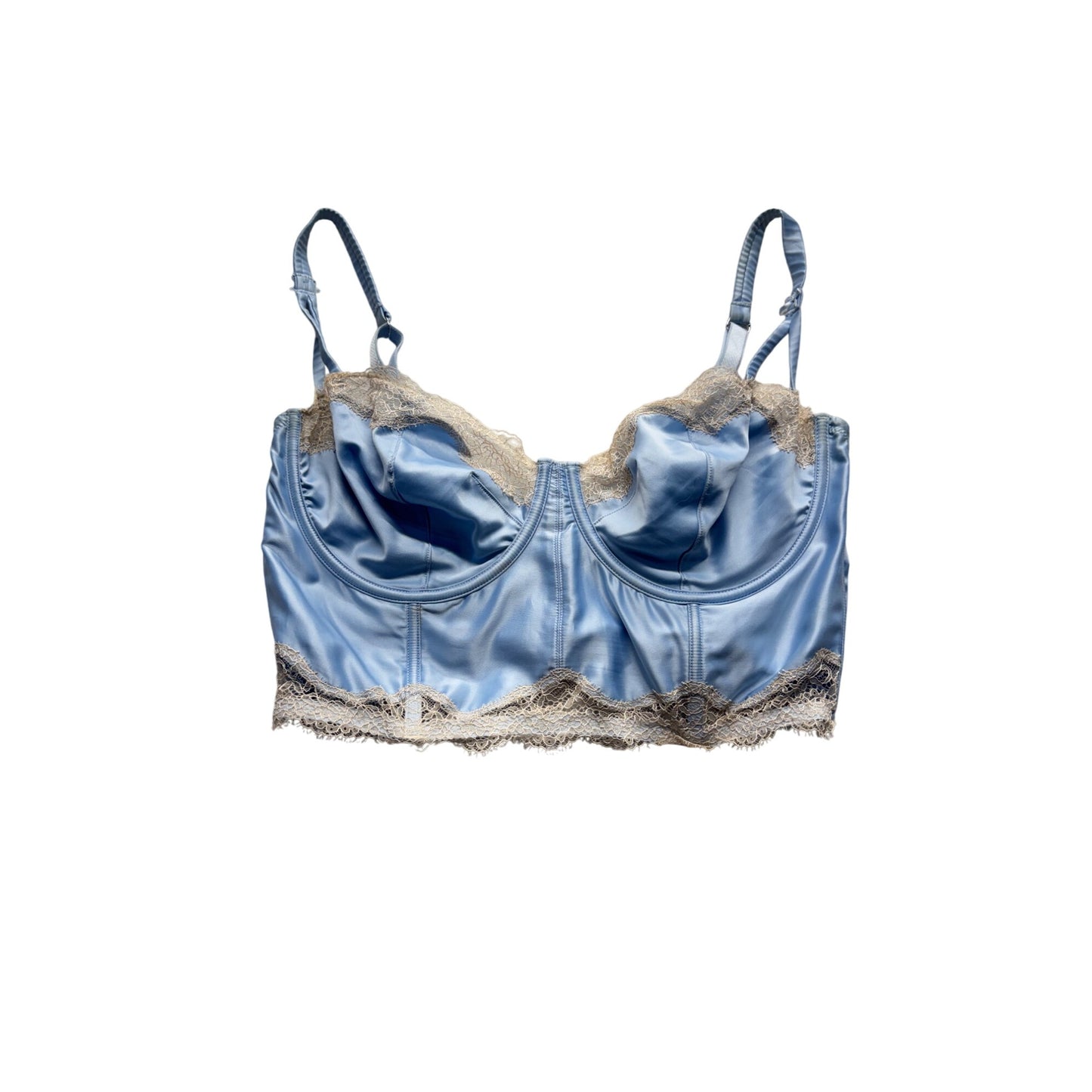Womens Light Blue Satin & Lace Bustier Top #9031