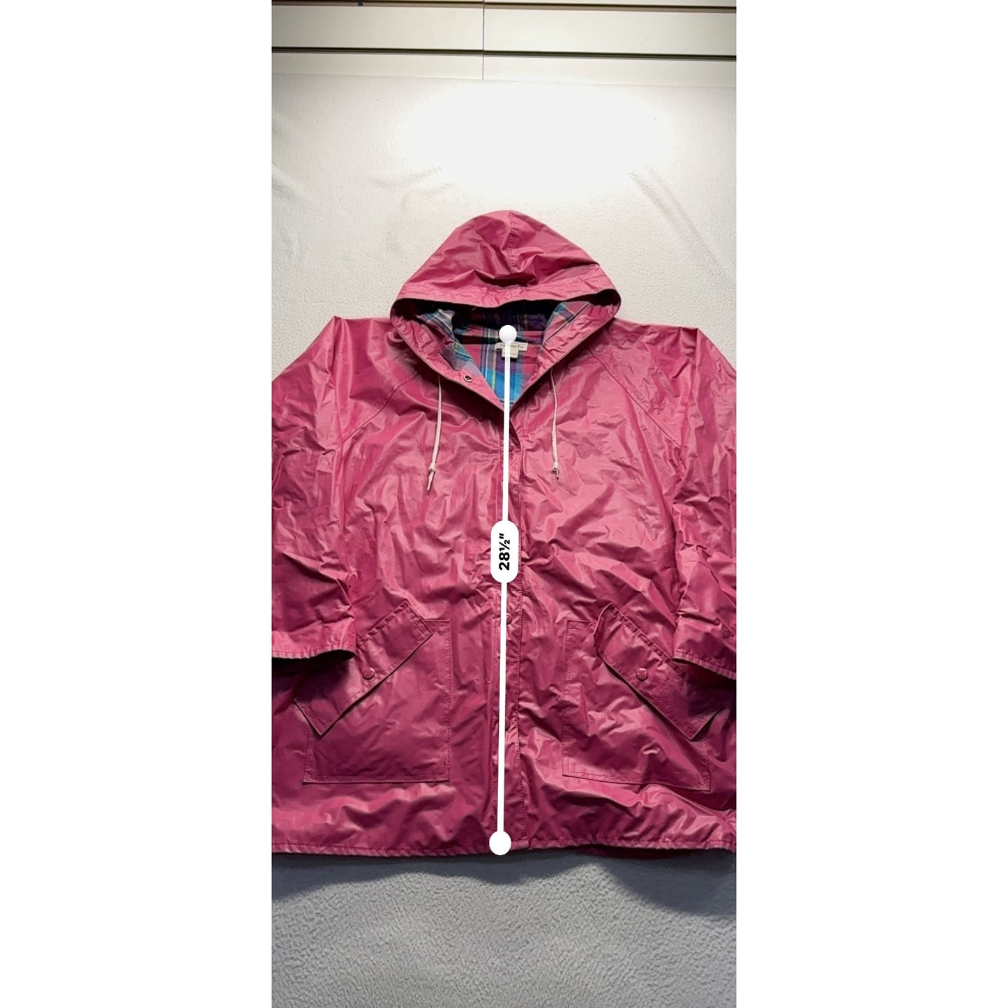 Vintage Talbots Pink Hooded Rain Jacket With Plaid Lining & Pockets #7778