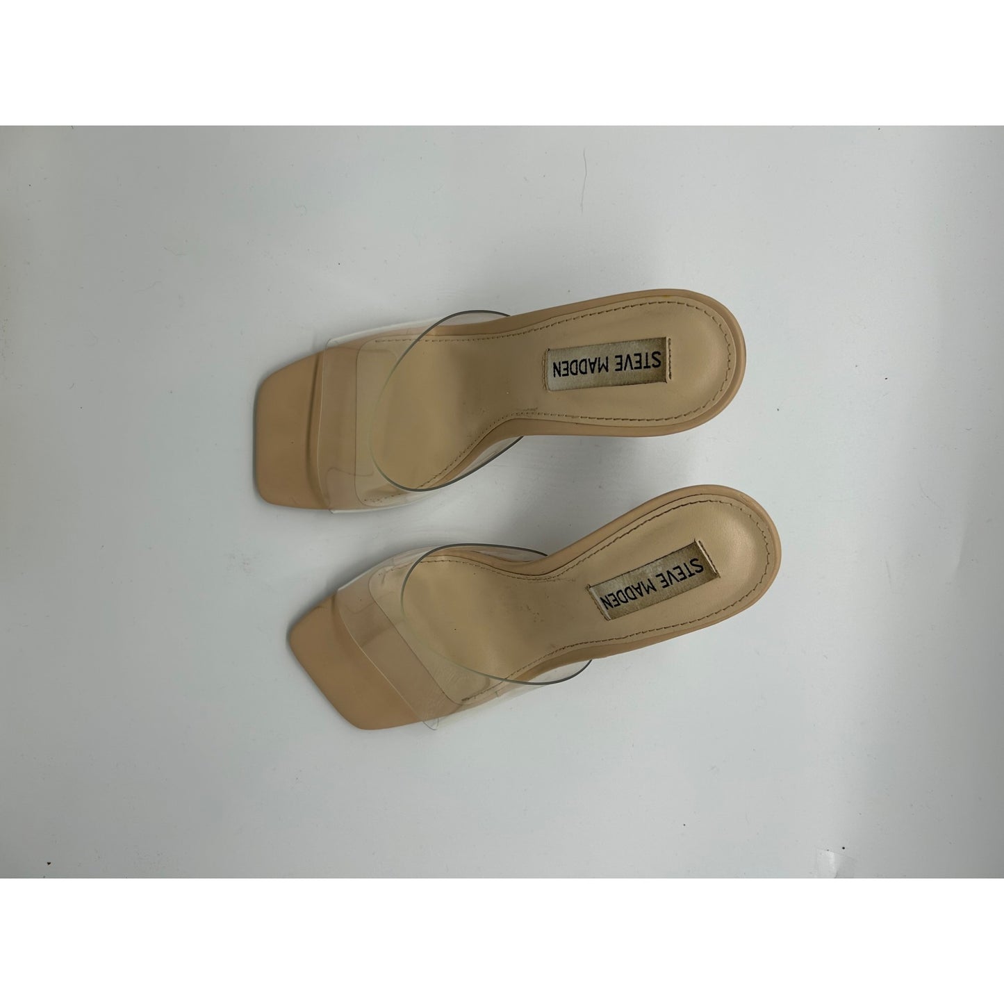 Steve Madden Clear Strap Square Toe Heeled Sandals Beige #6658