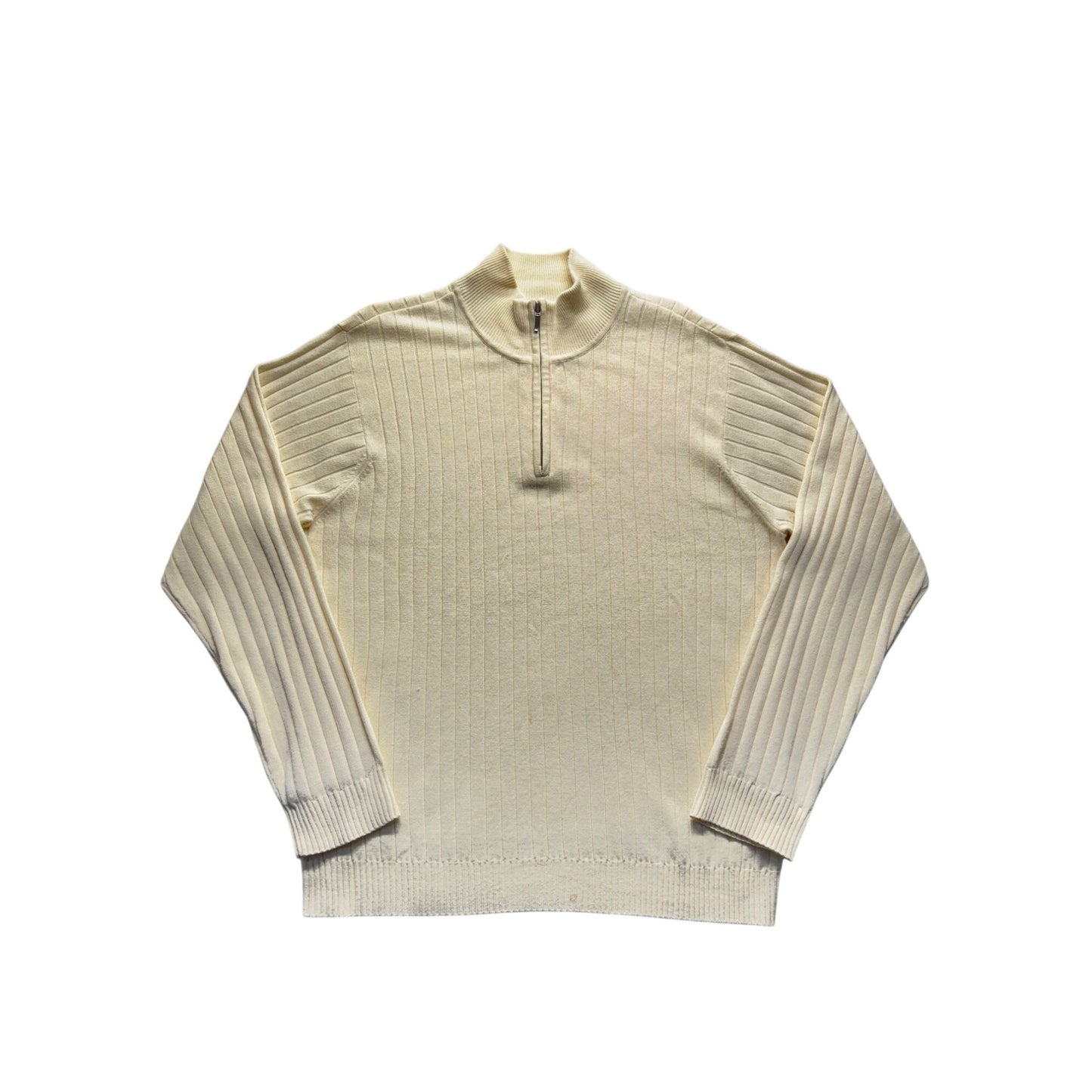 Cream Ribbed Half-Zip Sweater Pullover Size L 9428