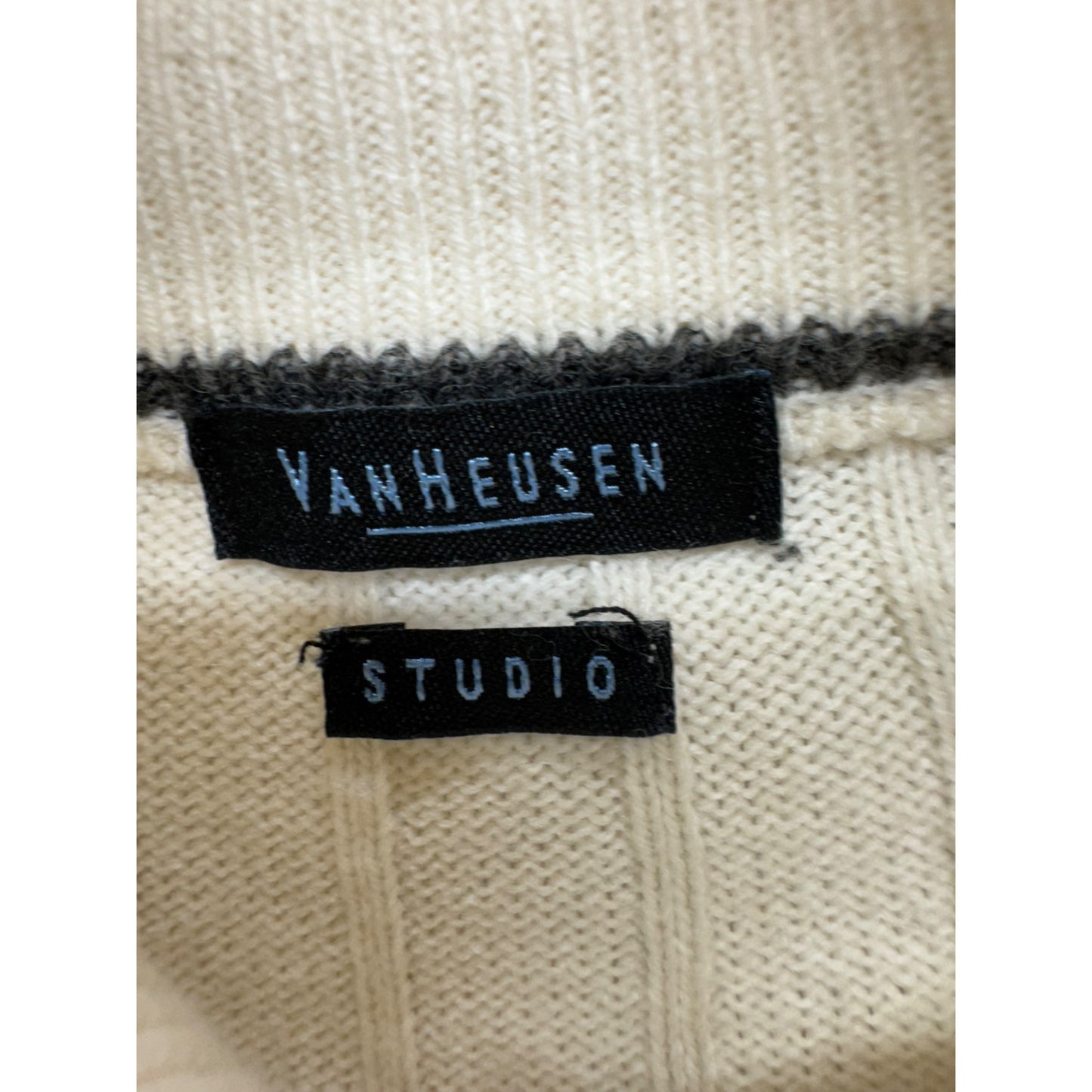 Cream Ribbed Half-Zip Sweater Pullover Size L 9428