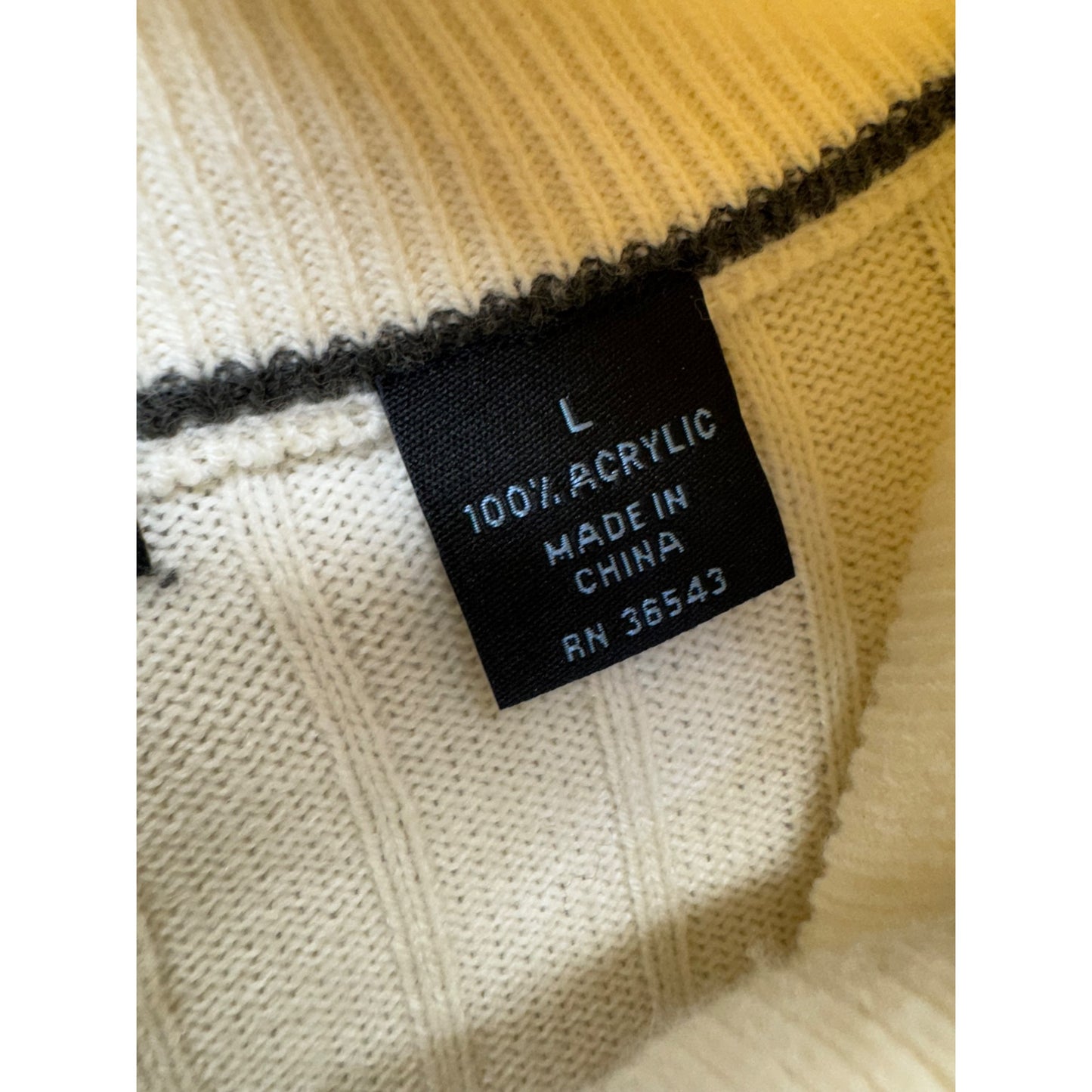 Cream Ribbed Half-Zip Sweater Pullover Size L 9428