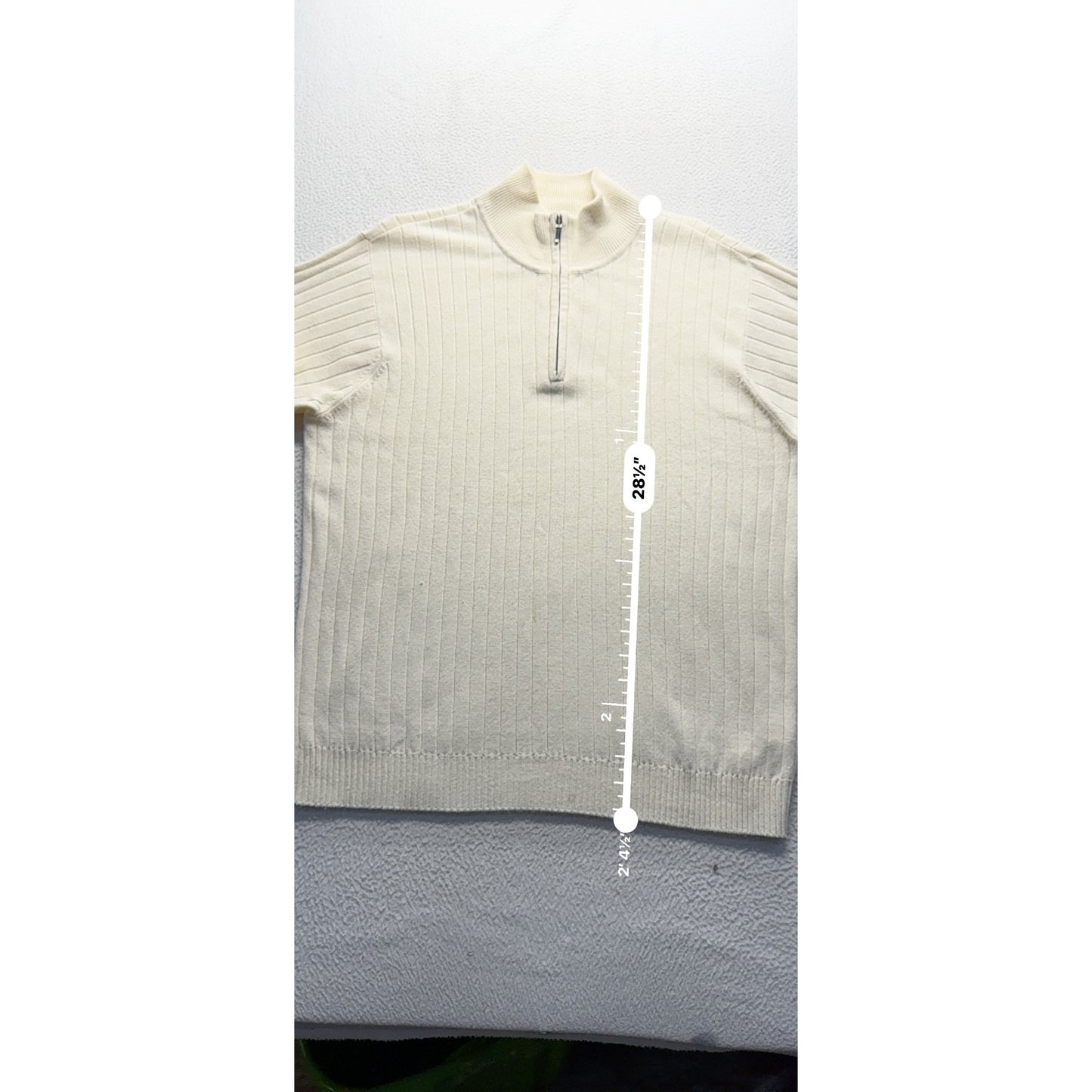 Cream Ribbed Half-Zip Sweater Pullover Size L 9428