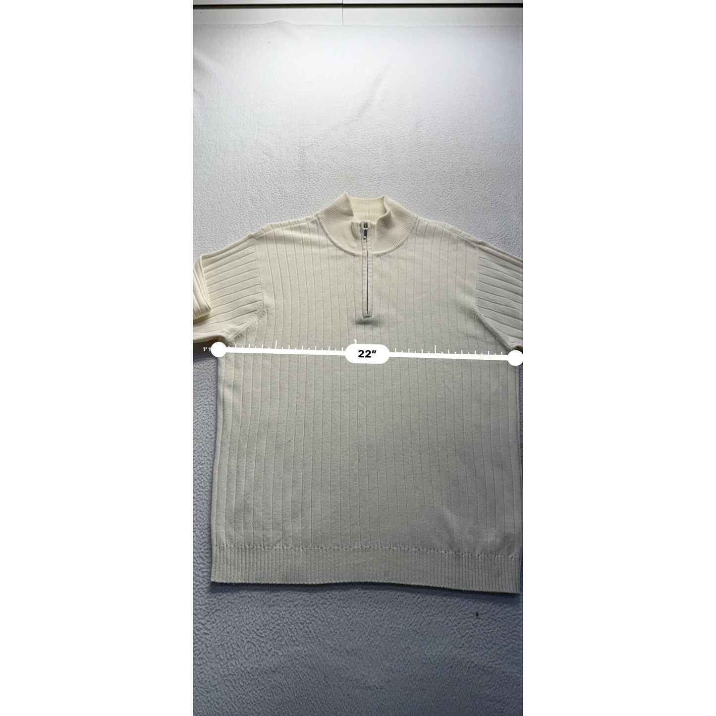 Cream Ribbed Half-Zip Sweater Pullover Size L 9428