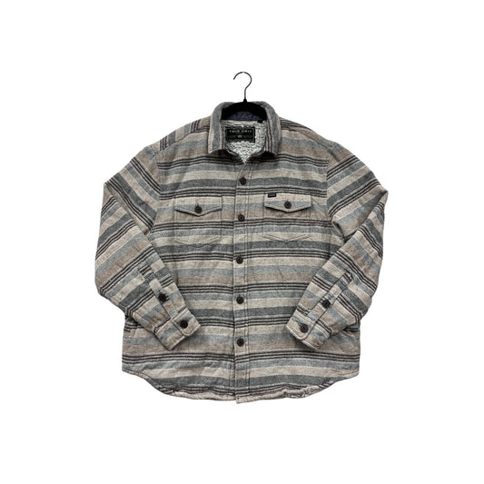 True Grit Mens L Sherpa Lined Striped Flannel Shirt #8024