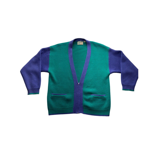 Vintage Green & Purple Colorblock Cardigan #7496