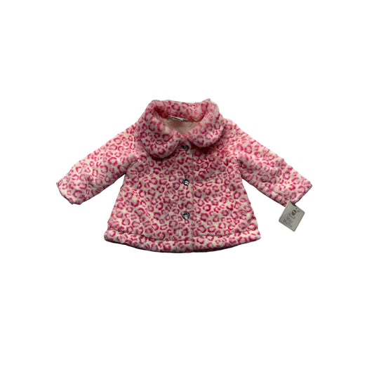 Mini Muffin 3-6M Pink Leopard Print Faux Fur Baby Coat W/ Crystal Buttons #7553