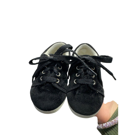 Black Suede Toddler Shoes With Laces & Rubber Soles Size 5 Lightweight #9296