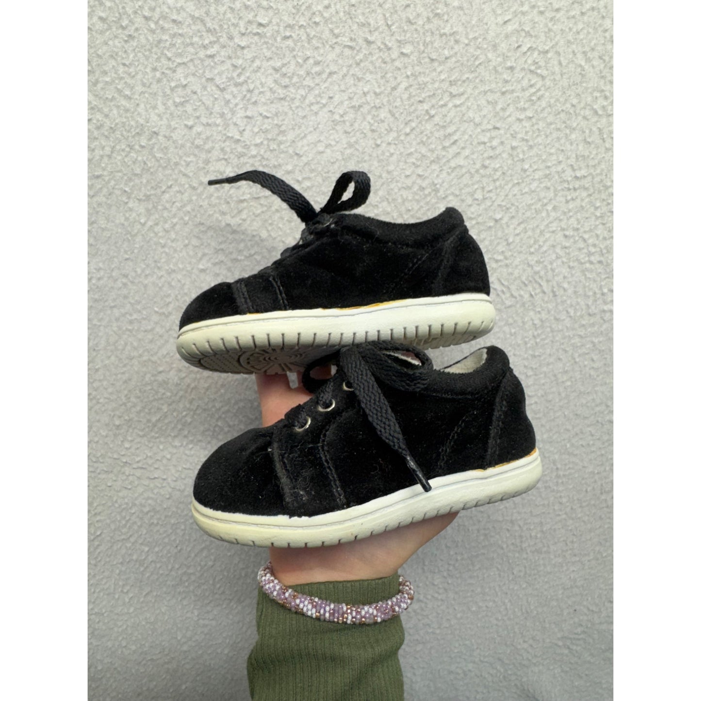 Black Suede Toddler Shoes With Laces & Rubber Soles Size 5 Lightweight #9296