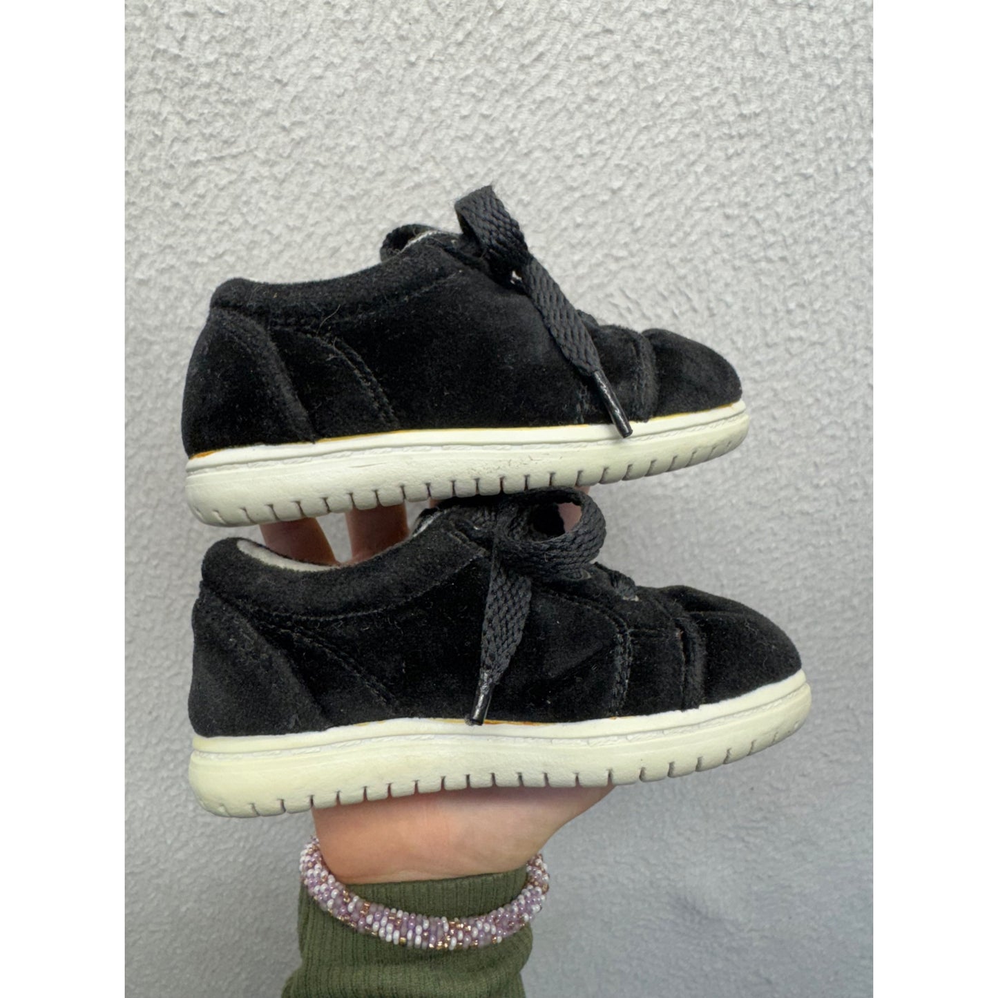 Black Suede Toddler Shoes With Laces & Rubber Soles Size 5 Lightweight #9296