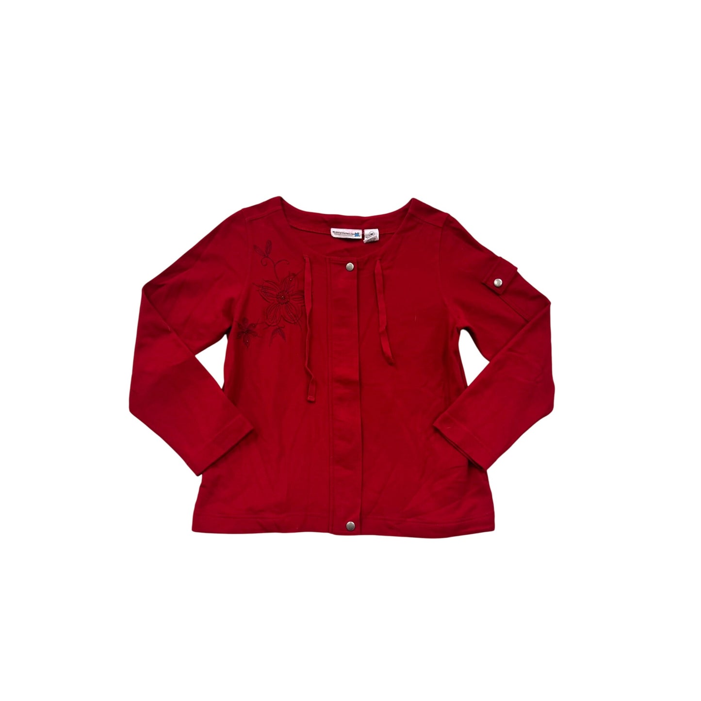 Red Embroidered Long Sleeve Top #8649