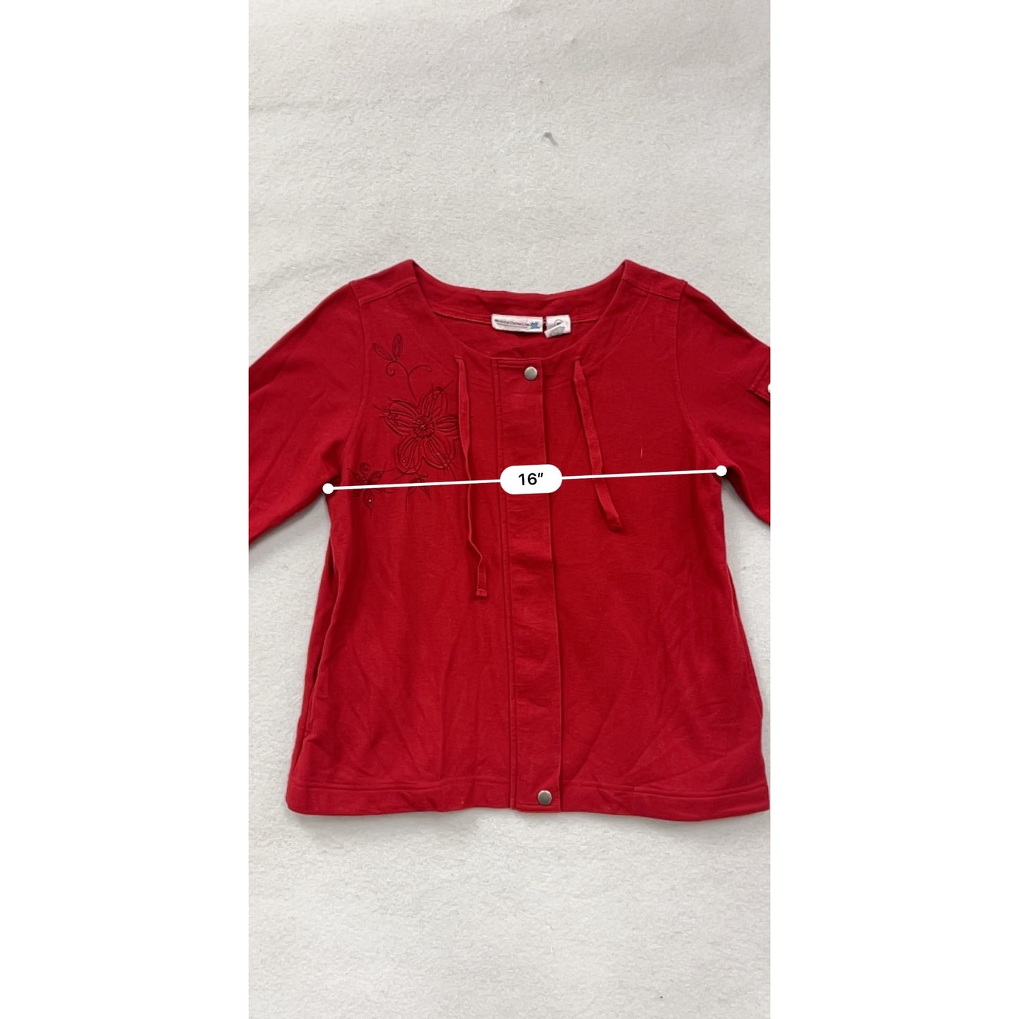 Red Embroidered Long Sleeve Top #8649