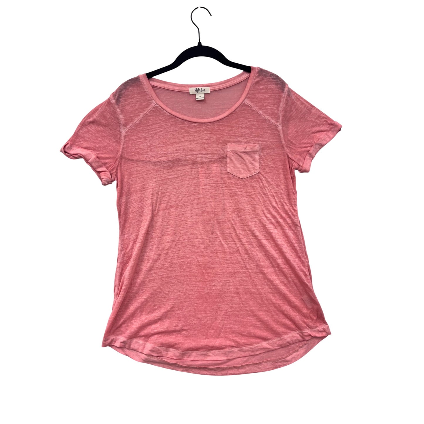 Style & Co Pink Short-Sleeve Sheer Pocket T-Shirt S #8515
