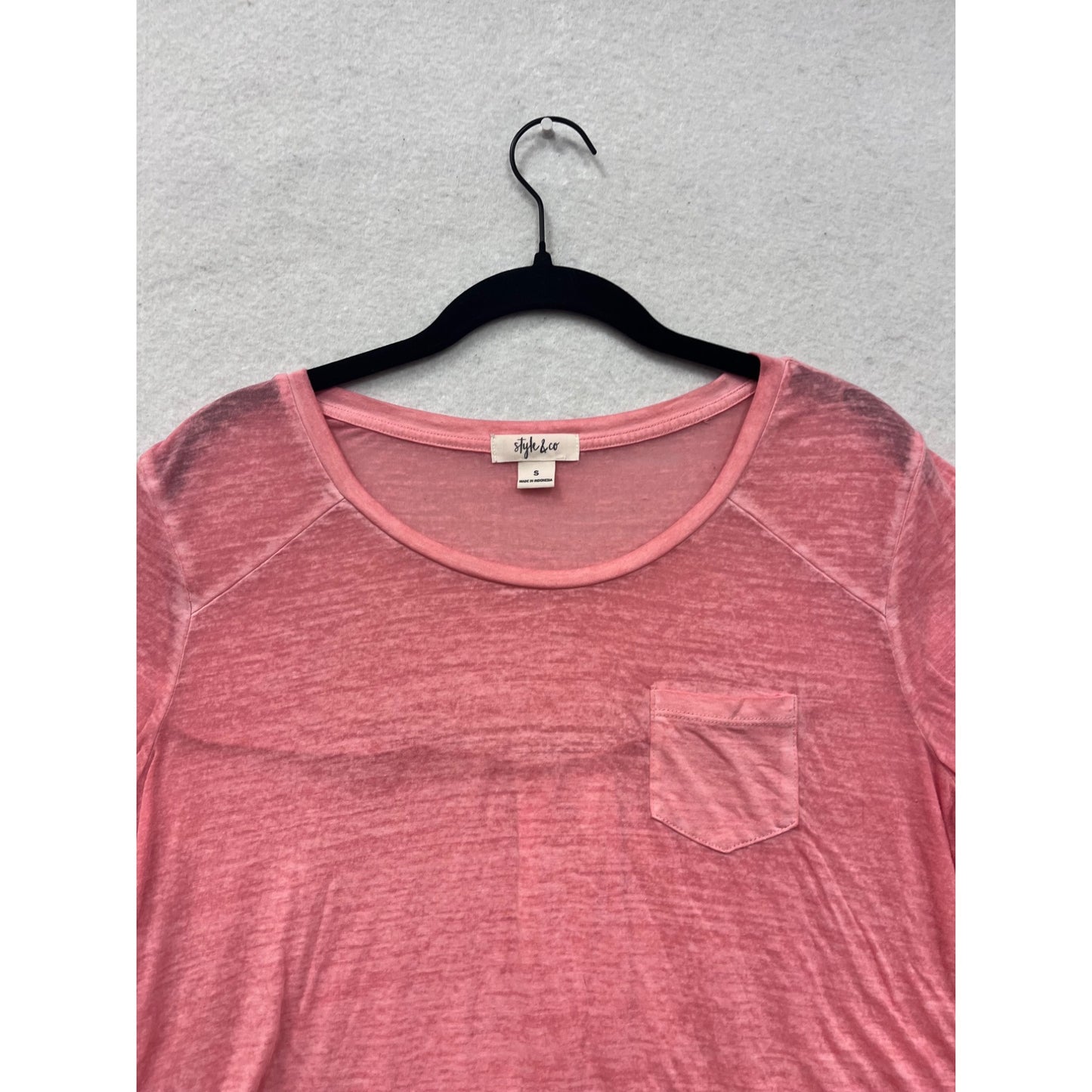Style & Co Pink Short-Sleeve Sheer Pocket T-Shirt S #8515
