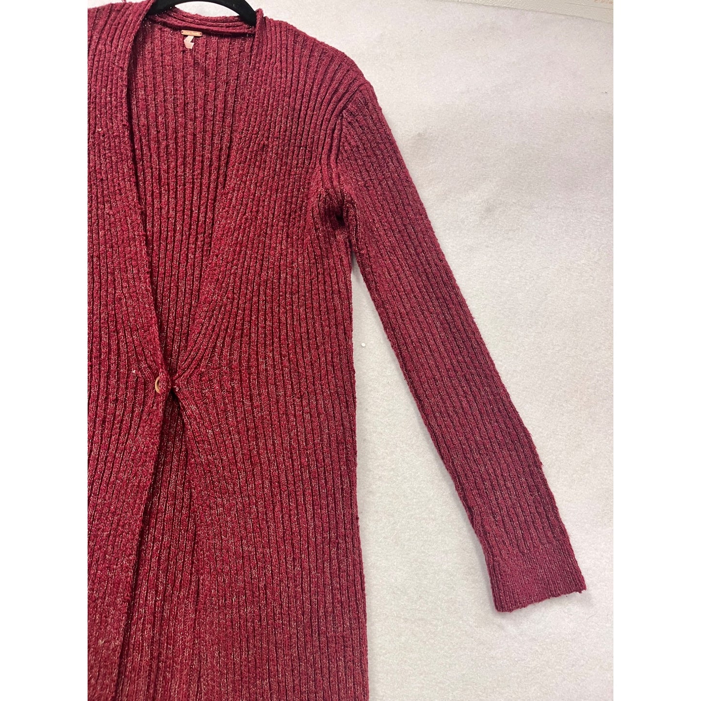 Free People Burgundy Ribbed Longline Cardigan Sweater #672A