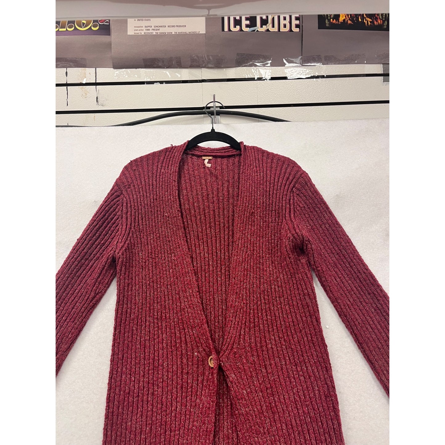 Free People Burgundy Ribbed Longline Cardigan Sweater #672A