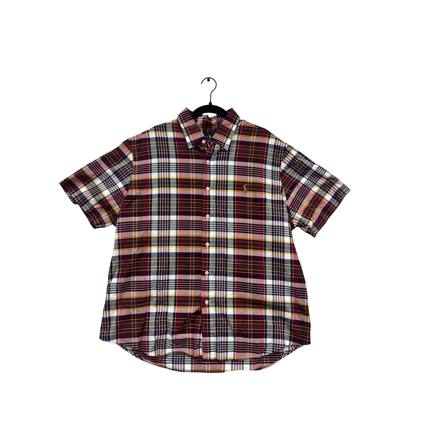 Ralph Lauren Classic Fit Plaid Short Sleeve Shirt XL #597A