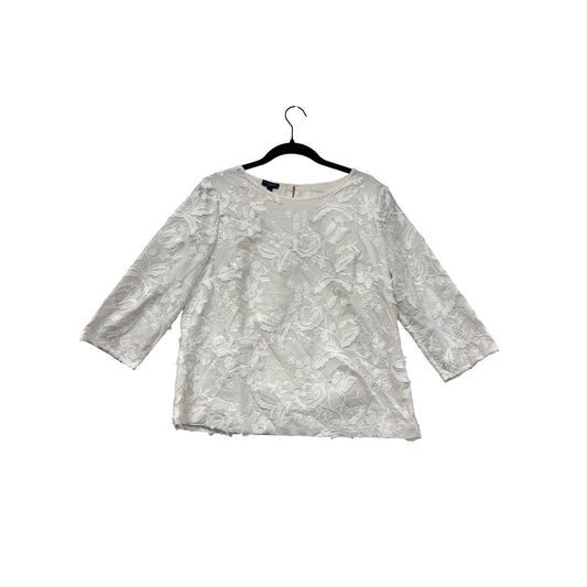 Talbots Petite Womens White Floral Lace 3/4 Sleeve Blouse Top Size 8P #6965
