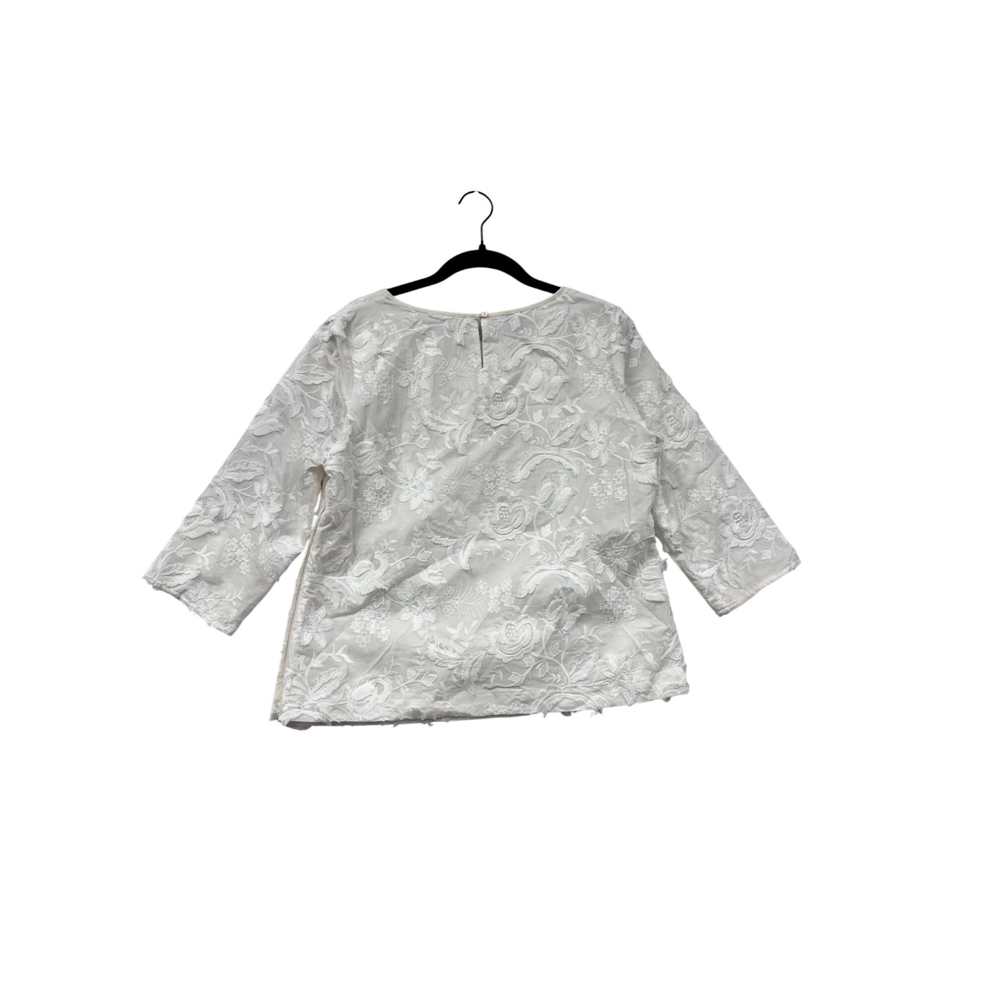 Talbots Petite Womens White Floral Lace 3/4 Sleeve Blouse Top Size 8P #6965