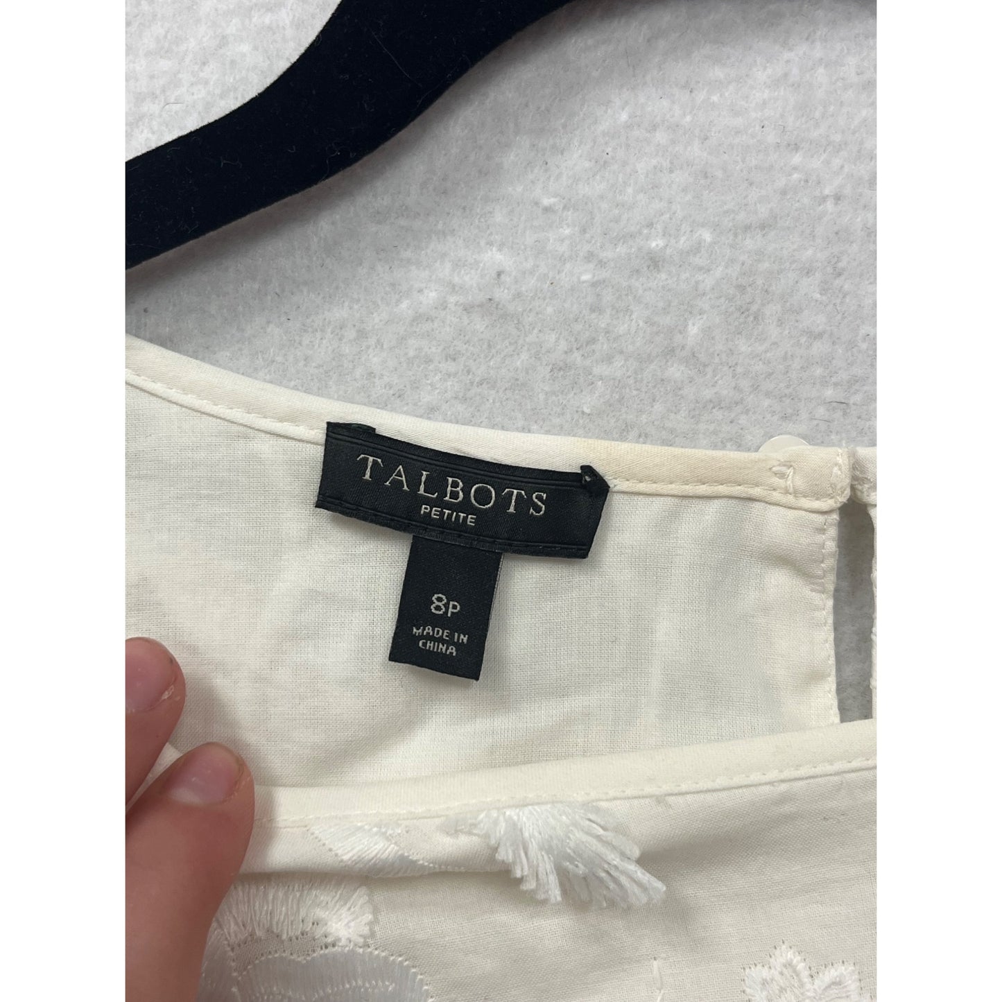Talbots Petite Womens White Floral Lace 3/4 Sleeve Blouse Top Size 8P #6965