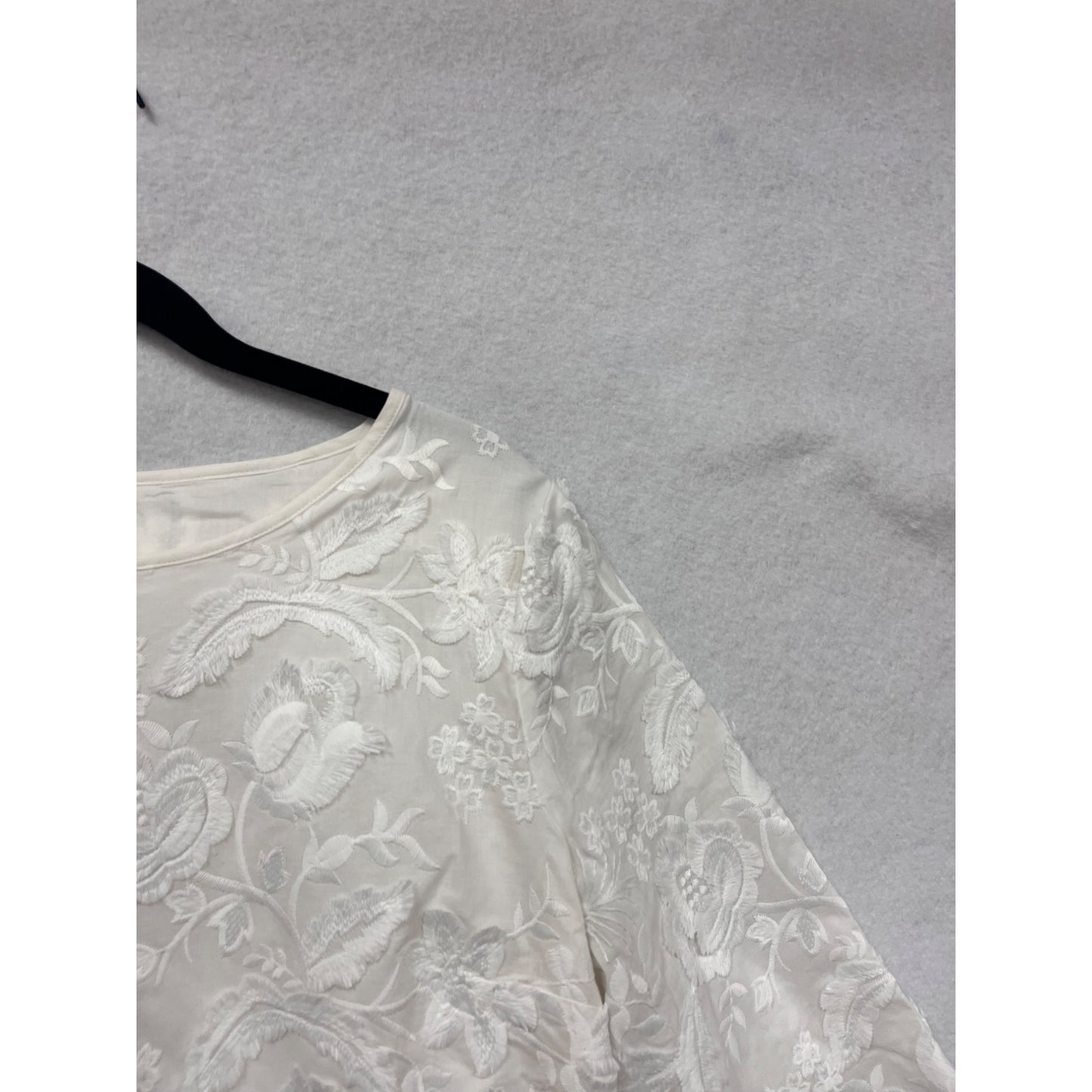 Talbots Petite Womens White Floral Lace 3/4 Sleeve Blouse Top Size 8P #6965