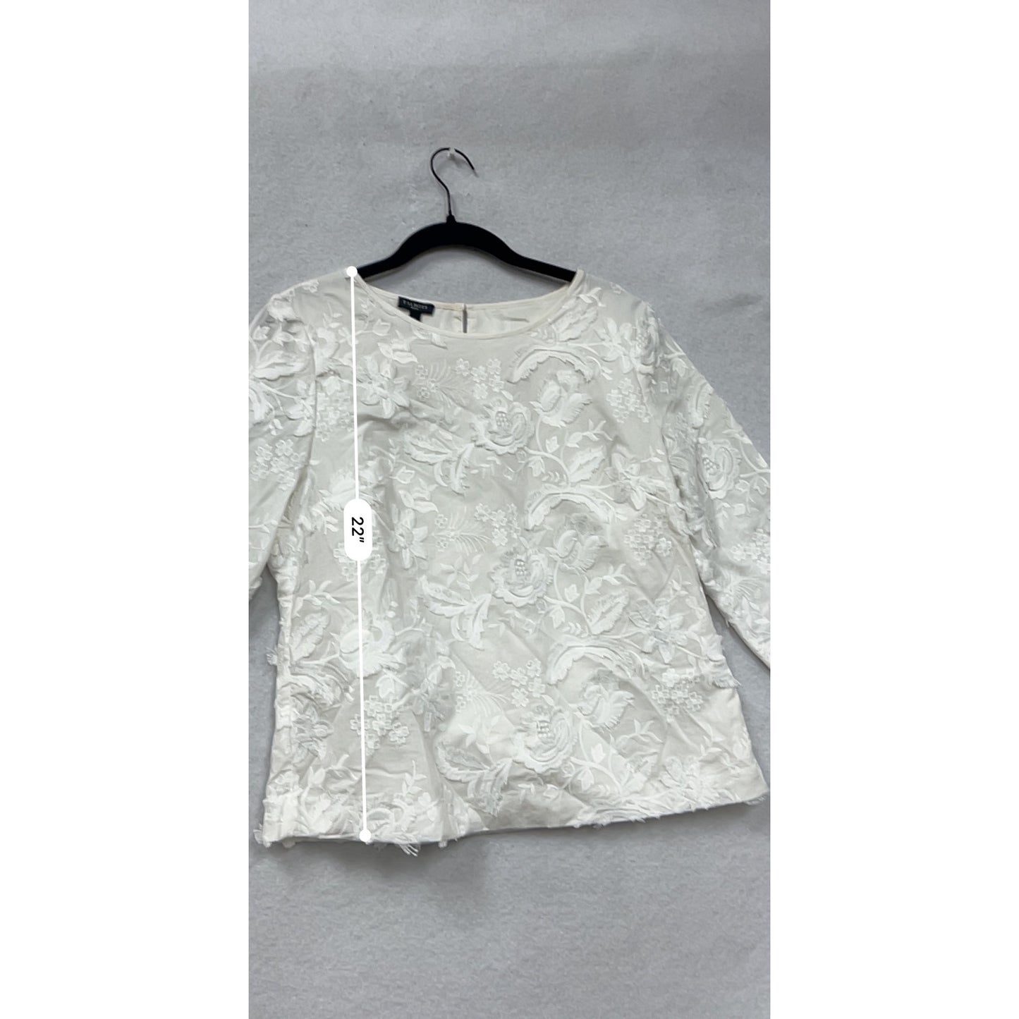 Talbots Petite Womens White Floral Lace 3/4 Sleeve Blouse Top Size 8P #6965