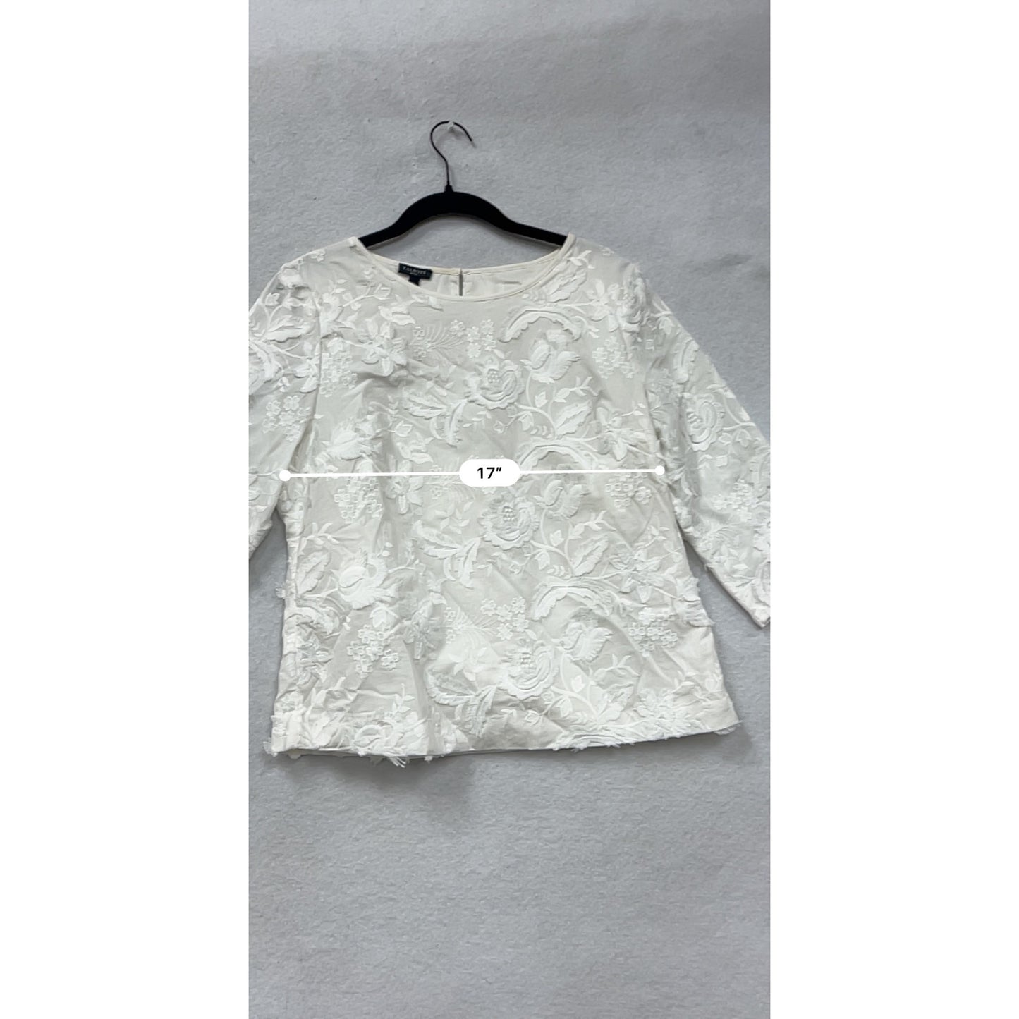 Talbots Petite Womens White Floral Lace 3/4 Sleeve Blouse Top Size 8P #6965