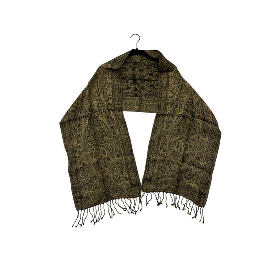 Sacred Threads Gold & Black Paisley Wool Scarf With Fringe #8074