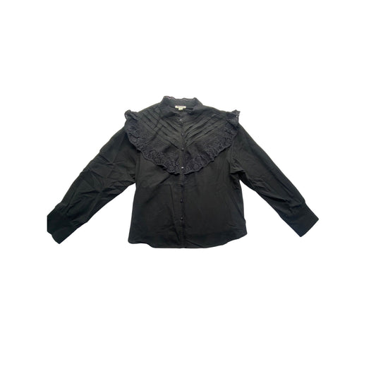 Black Ultra Pink Blouse With Ruffled Lace Trim & Button-Up Front #7073