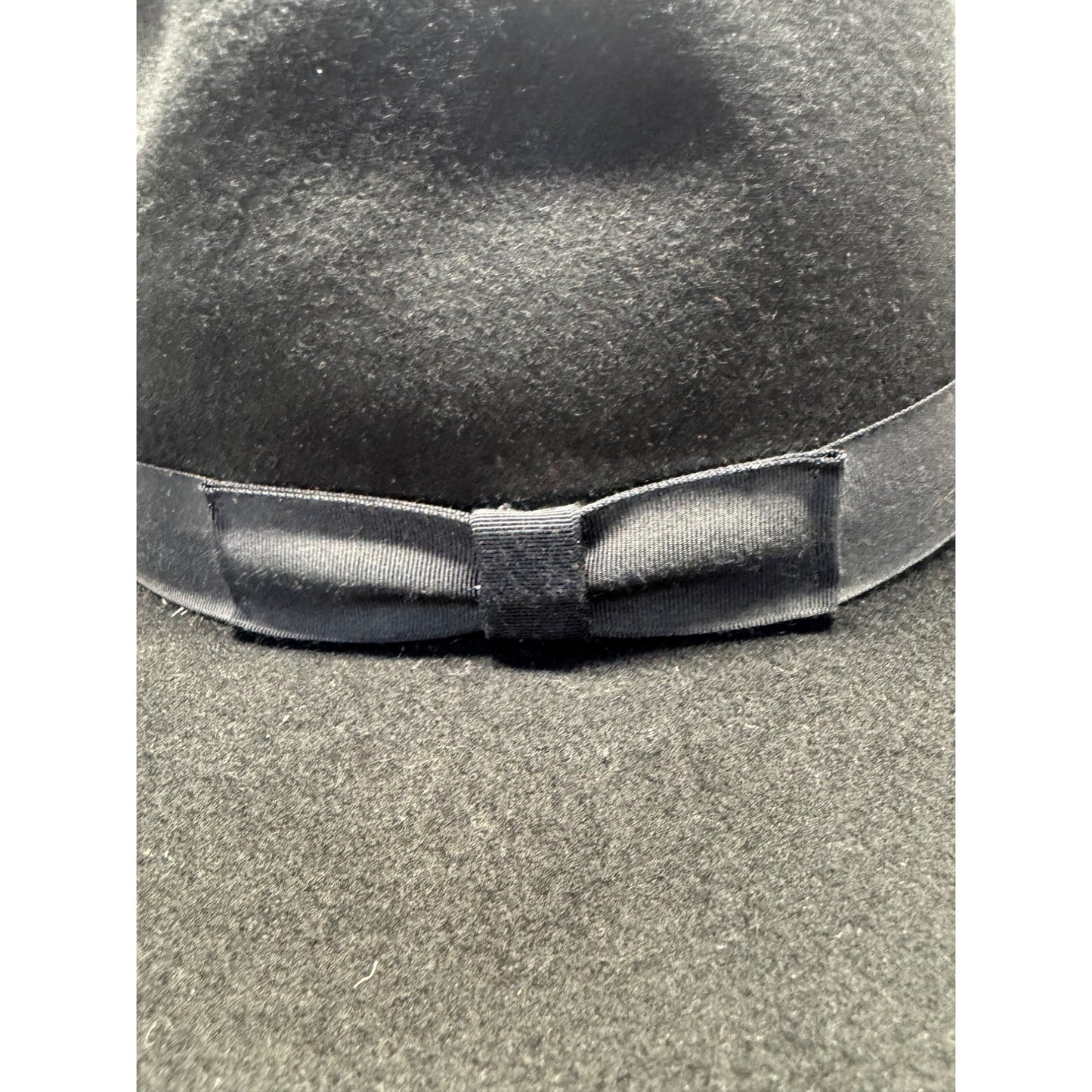 Black Wide Brim Felt Fedora Hat With Ribbon Band #9850