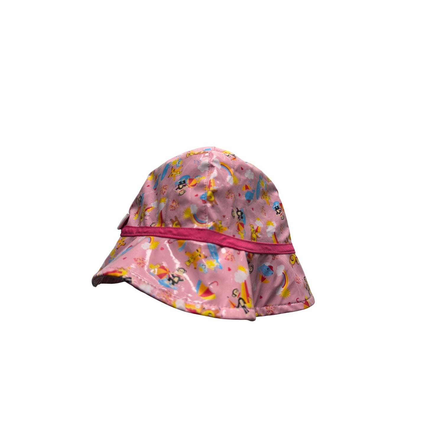 Paul Frank Pink Bucket Hat With Colorful Cartoon Print & Chin Strap #9379