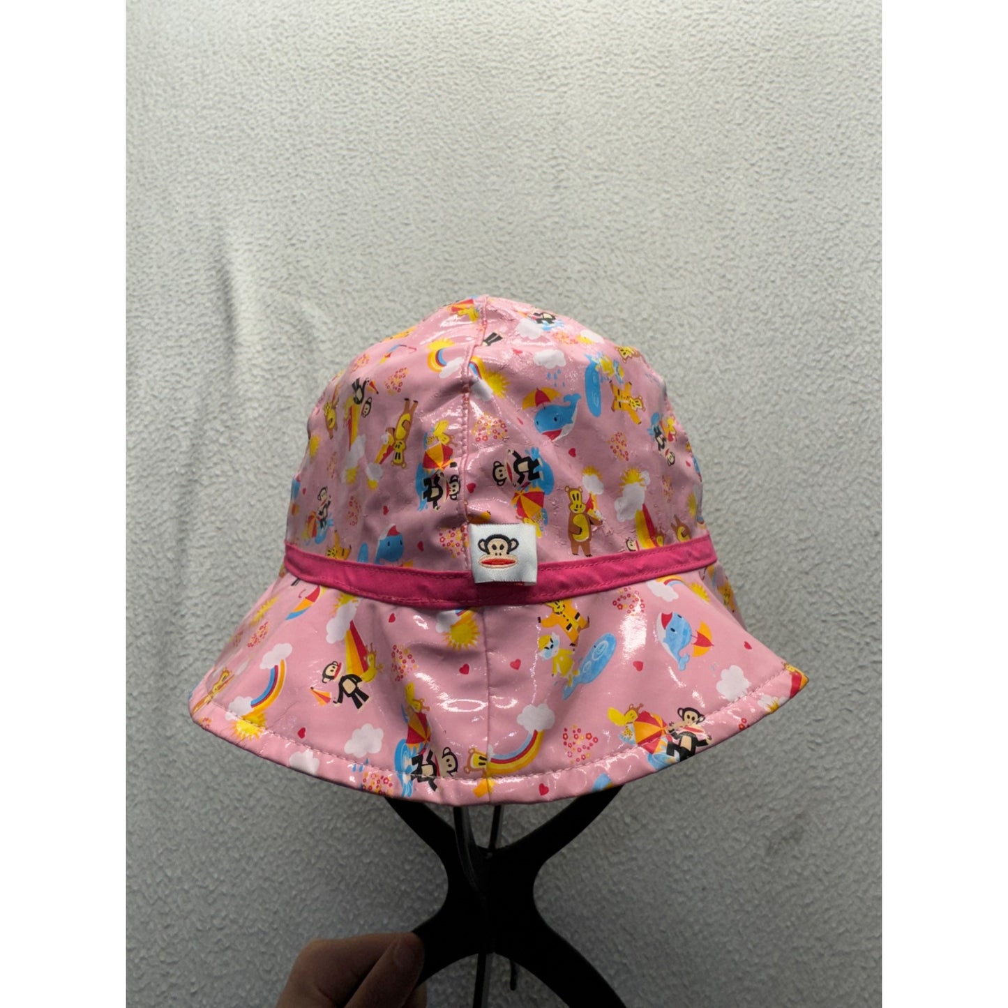 Paul Frank Pink Bucket Hat With Colorful Cartoon Print & Chin Strap #9379