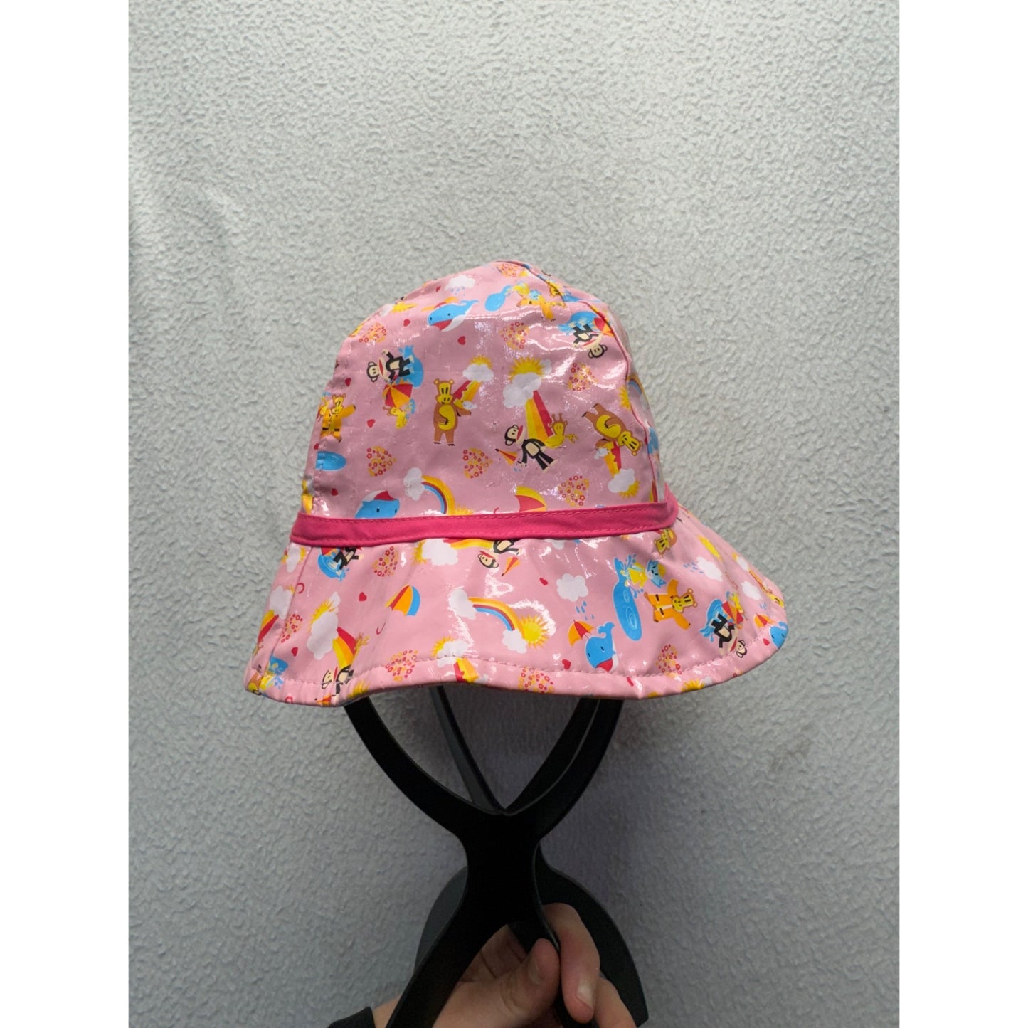 Paul Frank Pink Bucket Hat With Colorful Cartoon Print & Chin Strap #9379