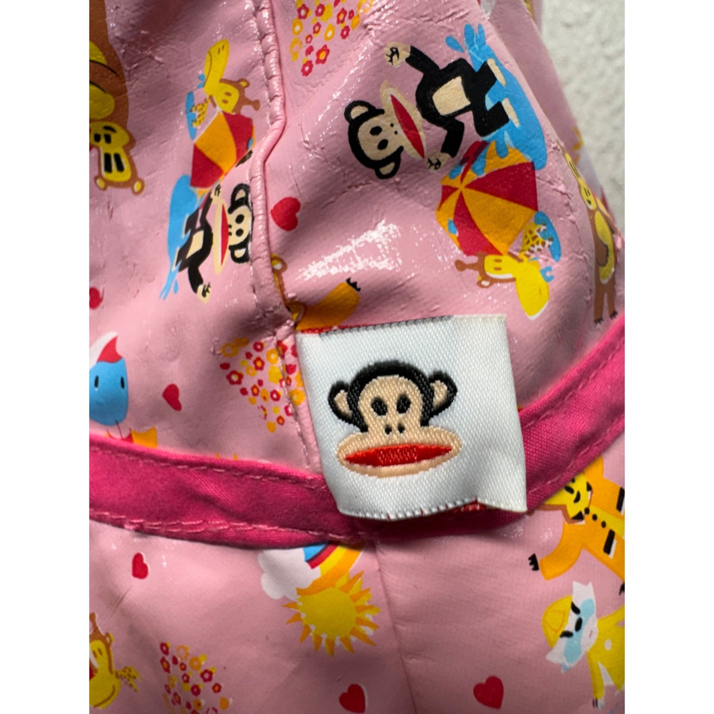 Paul Frank Pink Bucket Hat With Colorful Cartoon Print & Chin Strap #9379