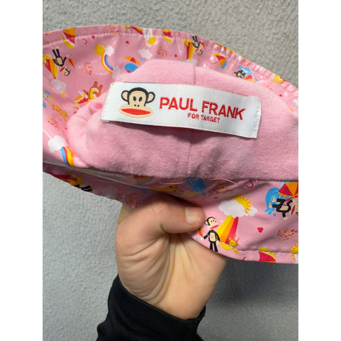 Paul Frank Pink Bucket Hat With Colorful Cartoon Print & Chin Strap #9379