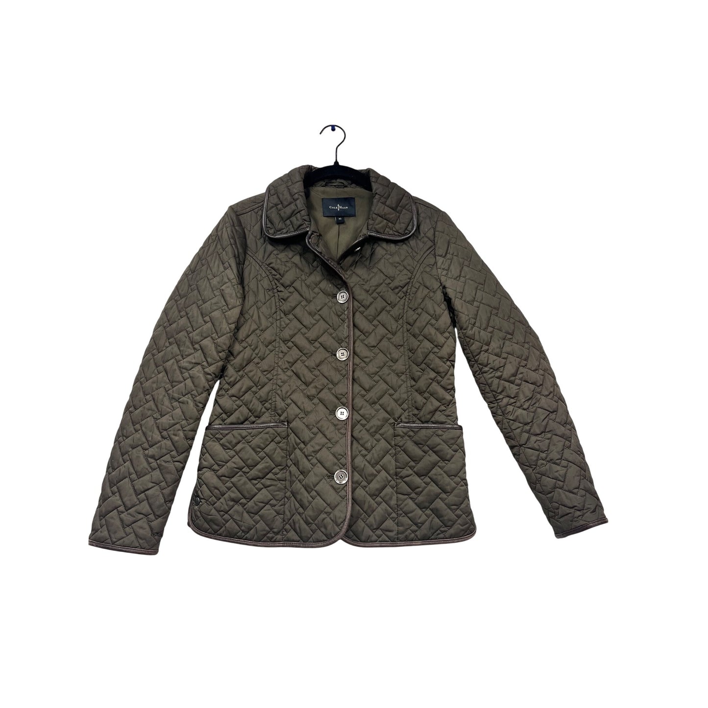 Cole Haan XS Quilted Jacket Olive With Genuine Lambskin Trim Outerwear #975A