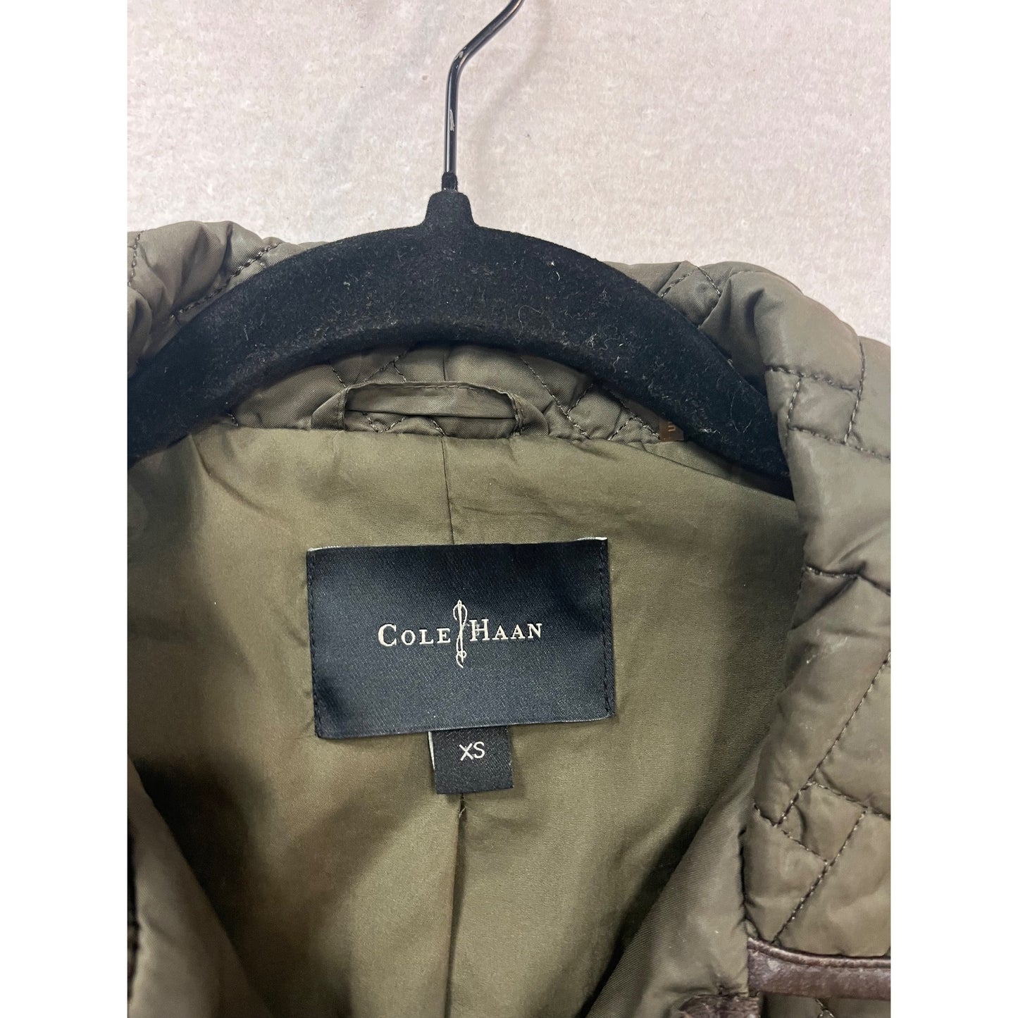 Cole Haan XS Quilted Jacket Olive With Genuine Lambskin Trim Outerwear #975A