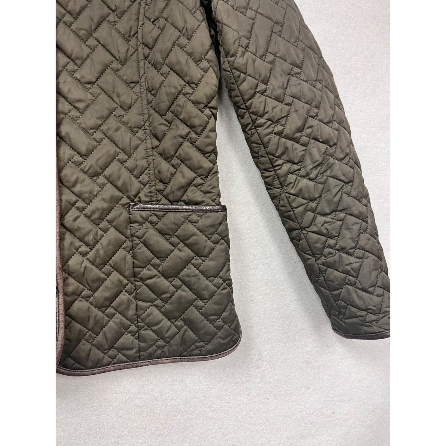 Cole Haan XS Quilted Jacket Olive With Genuine Lambskin Trim Outerwear #975A