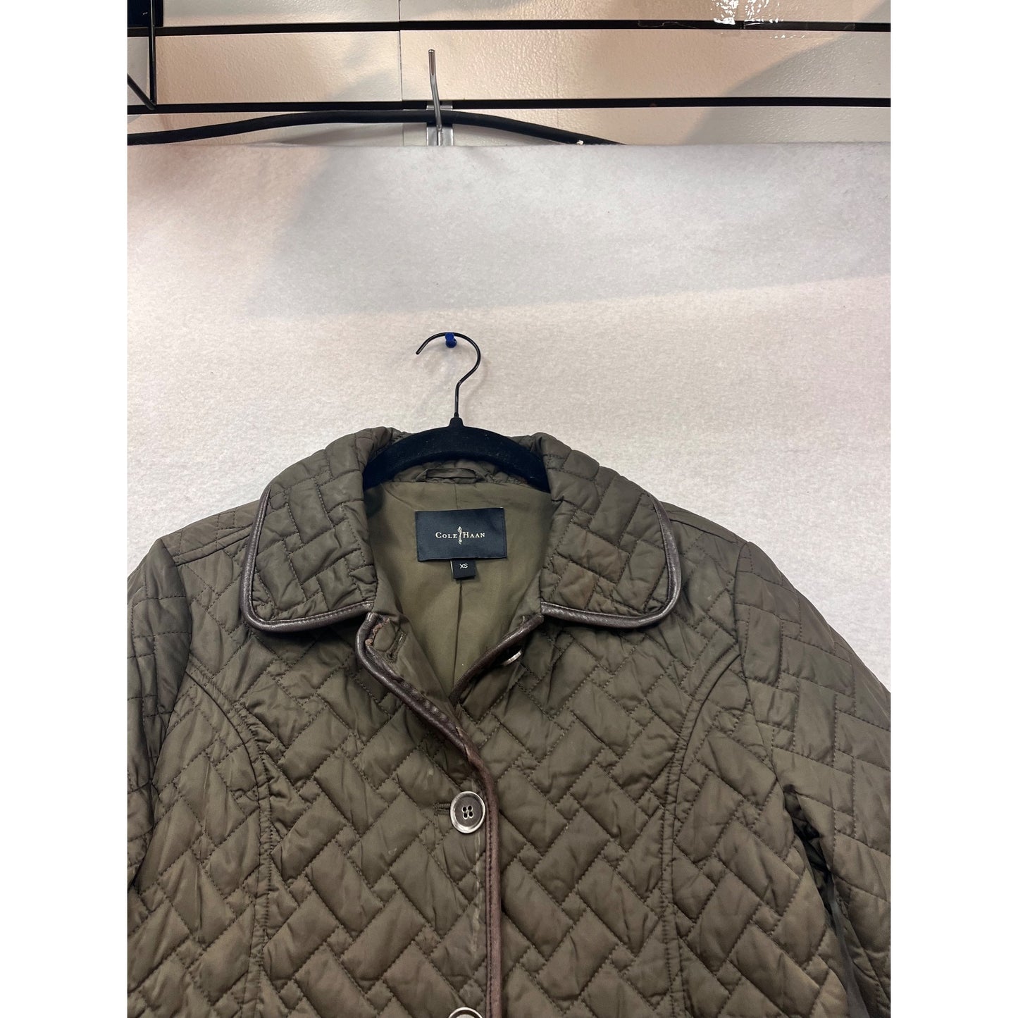 Cole Haan XS Quilted Jacket Olive With Genuine Lambskin Trim Outerwear #975A
