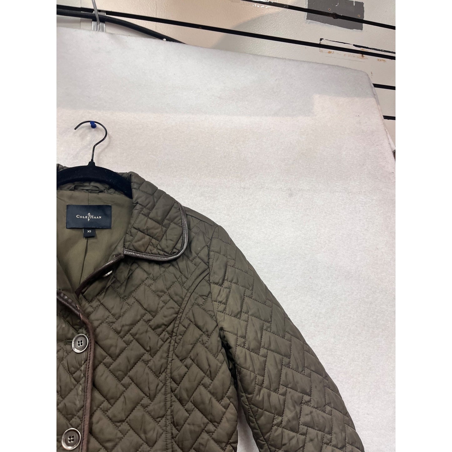 Cole Haan XS Quilted Jacket Olive With Genuine Lambskin Trim Outerwear #975A